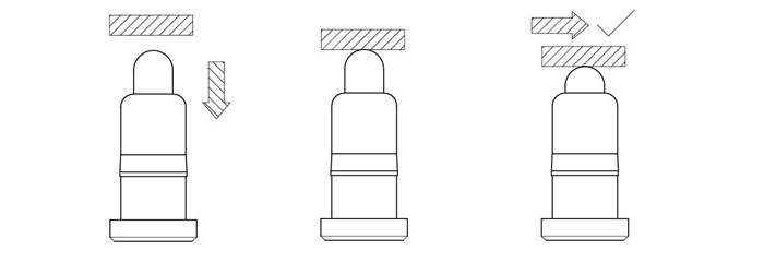 垂直下壓時，工件和彈簧針接觸